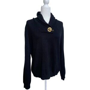 Lauren Ralph Lauren Black Pullover Sweater with Gold Rope and Hardware - Size XL